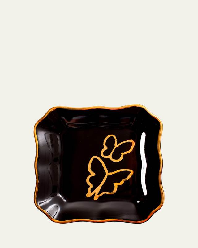 Butterfly Portrait Plate with Gold Rim - Black